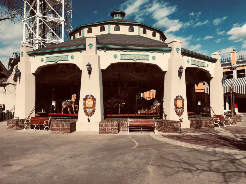 An ornate entrance building at Elitch Gardens.