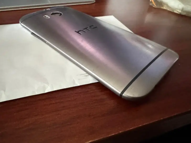 The curved back of the HTC One M8.