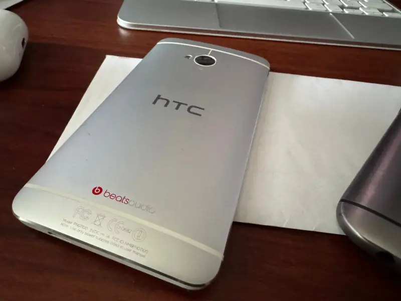 HTC One M7 in silver.