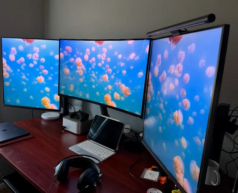 My three-monitor setup.