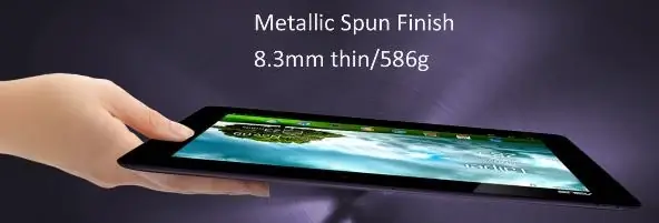 Promotional image showing the tablet’s thin profile.