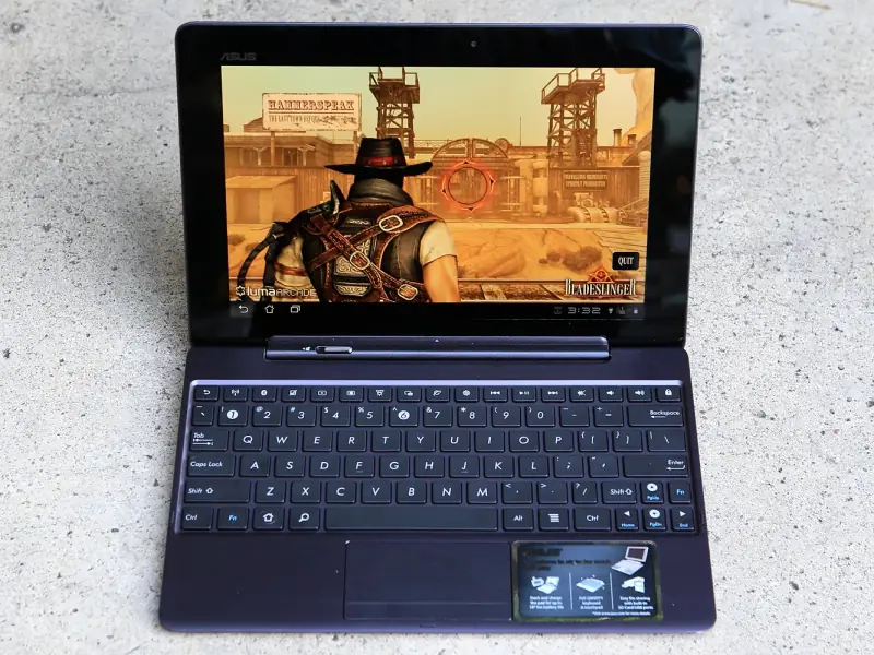 Transformer Prime docked, with a game on screen.